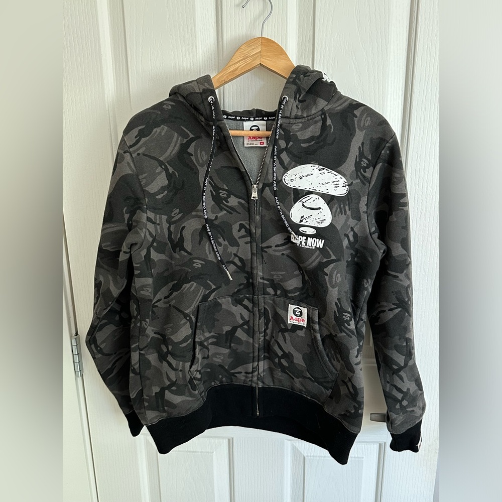A Bathing Ape AAPE Zipped Hoodie in Grey Camouflage Color
